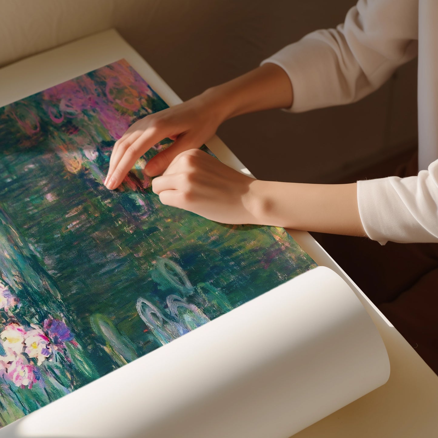 Monet Water Lilies Wall Art - Impressionist Floral Pond Painting Print Horizontal