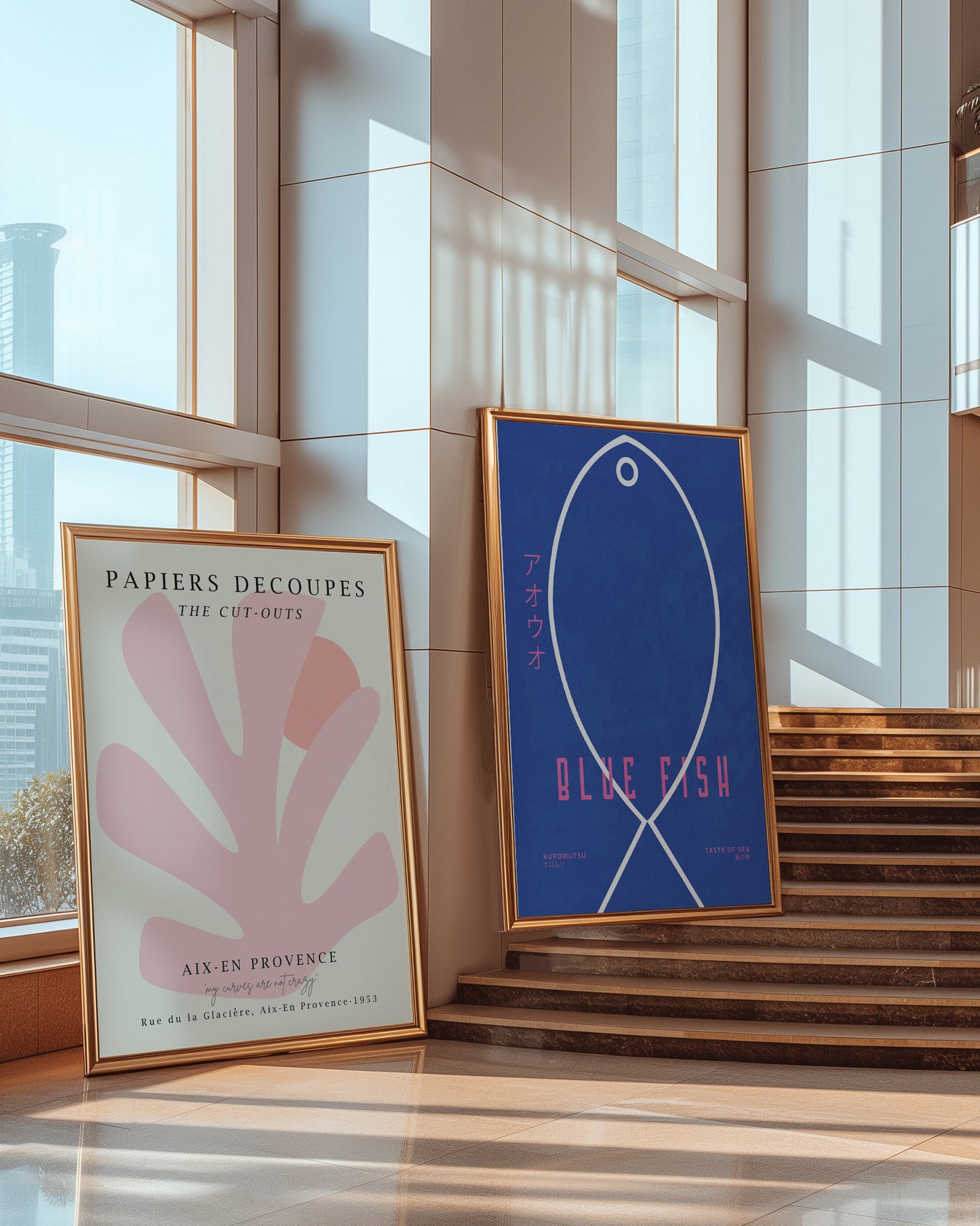 Japanese Fish Wall Art - Minimal Blue Fish Japandi Poster Print