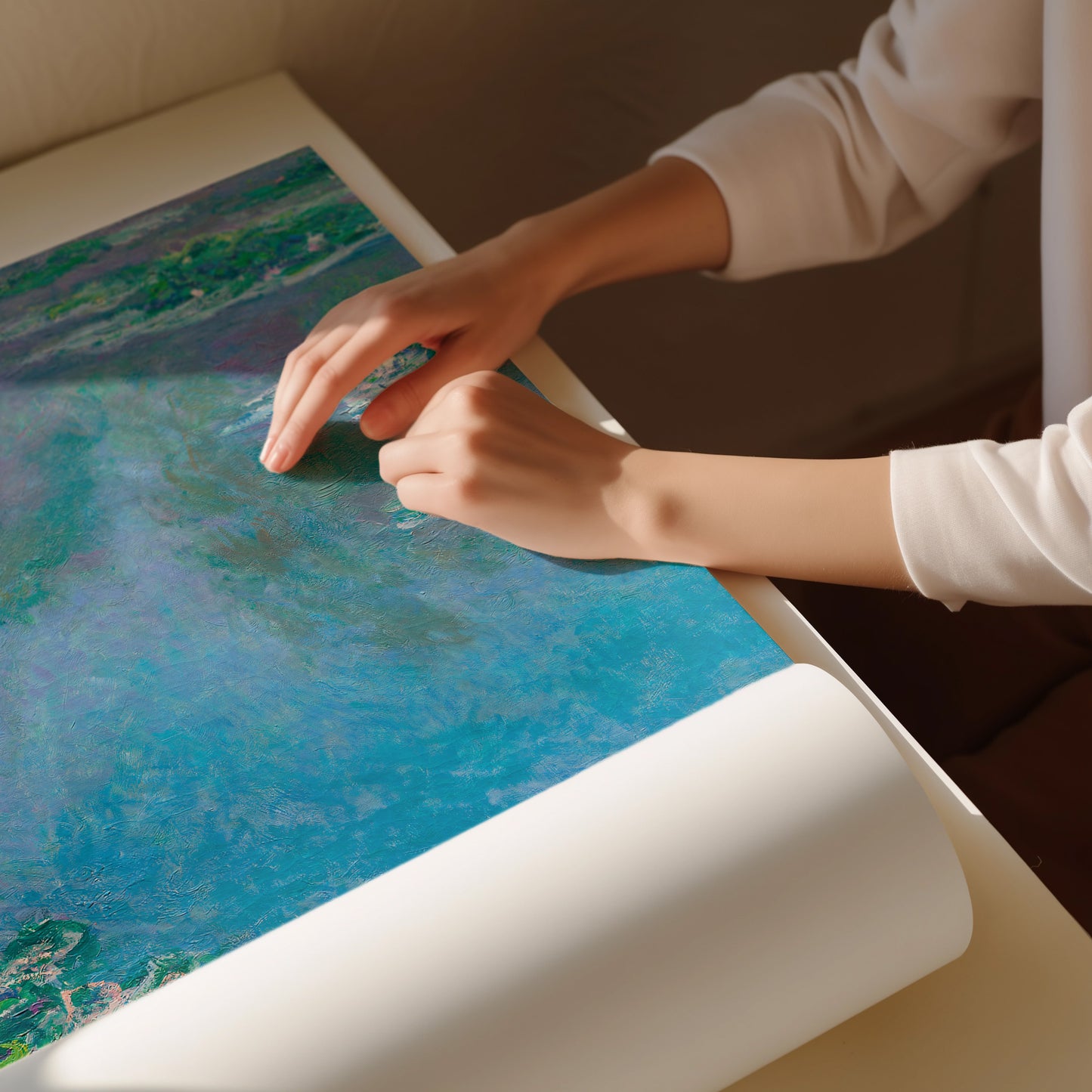 Turquoise Water Lilies by Claude Monet - Blue Impressionist Wall Art Print