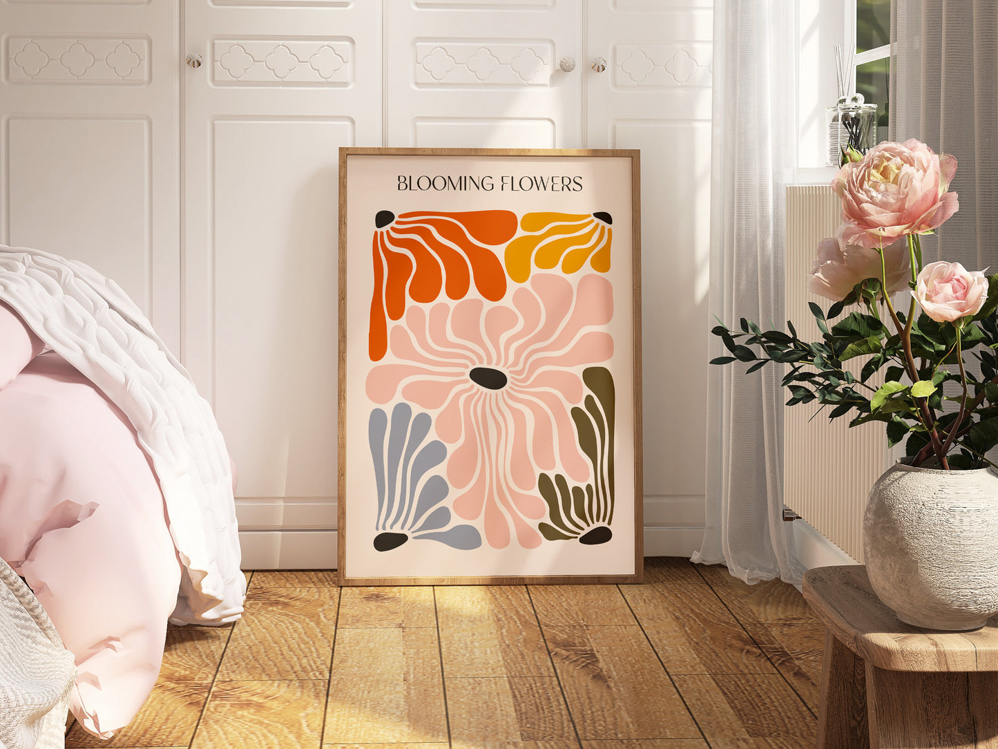 Abstract Floral Wall Art – Modern Blooming Flowers Minimalist Print