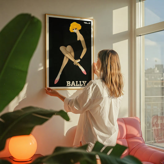 Bally Sitting Woman Poster by Bernard Villemot - Vintage Fashion Advertising Art Print