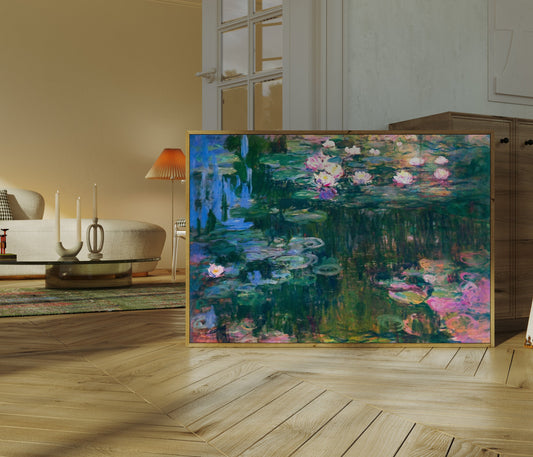 Monet Water Lilies Wall Art - Impressionist Floral Pond Painting Print Horizontal